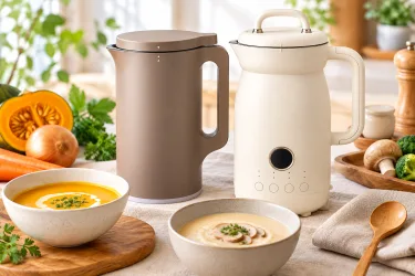 温もりのキッチンとスープメーカー（画像はAIで生成したイメージです。実際の商品とは異なります）